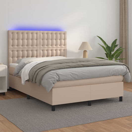 Giroletto Molle Materasso e LED Cappuccino 140x200cm Similpelle - homemem39