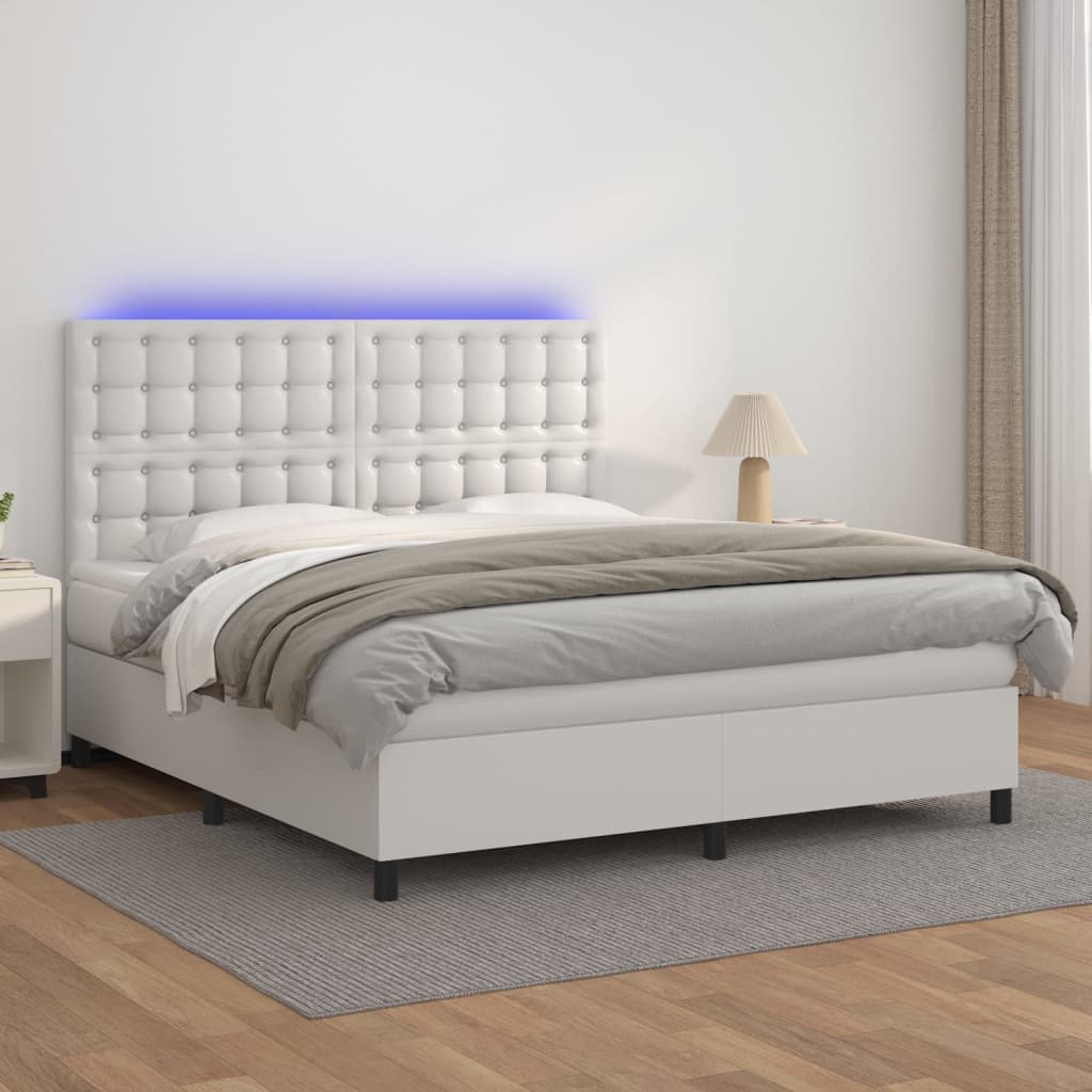 Giroletto Molle con Materasso e LED Bianco 160x200cm Similpelle - homemem39