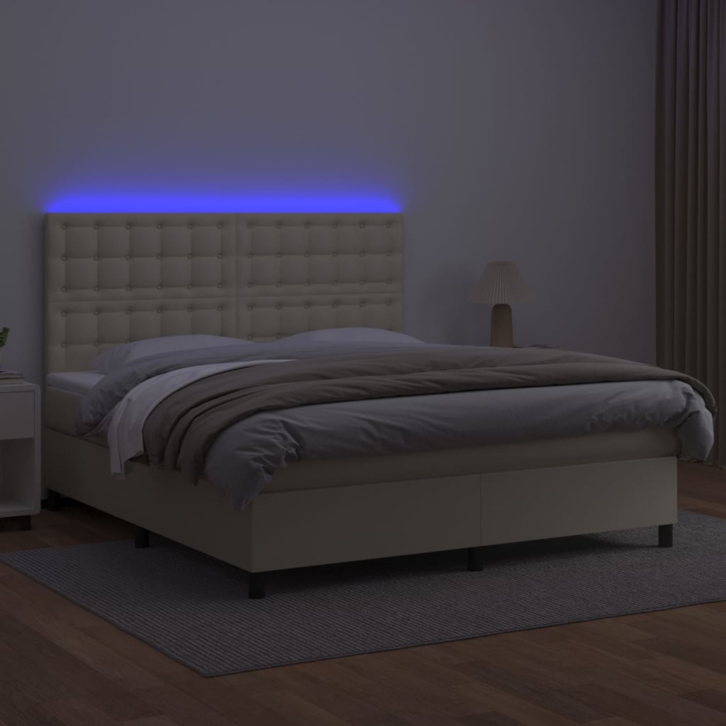Giroletto a Molle con Materasso e LED Crema 160x200 cm