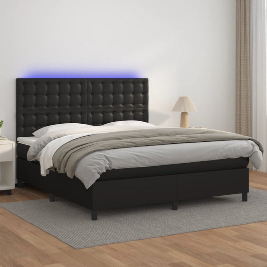 Giroletto a Molle con Materasso e LED Nero 180x200cm Similpelle - homemem39