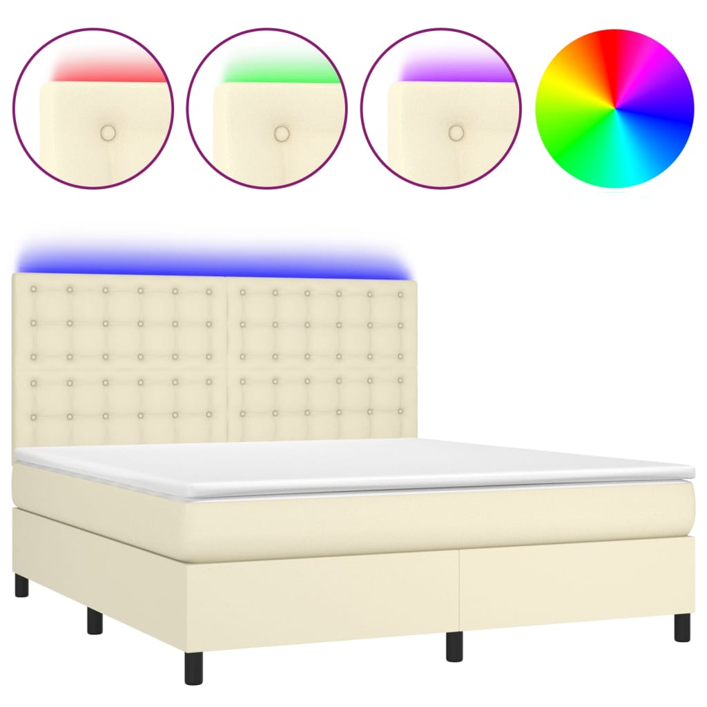 Giroletto a Molle con Materasso e LED Crema 180x200 cm | homemem39
