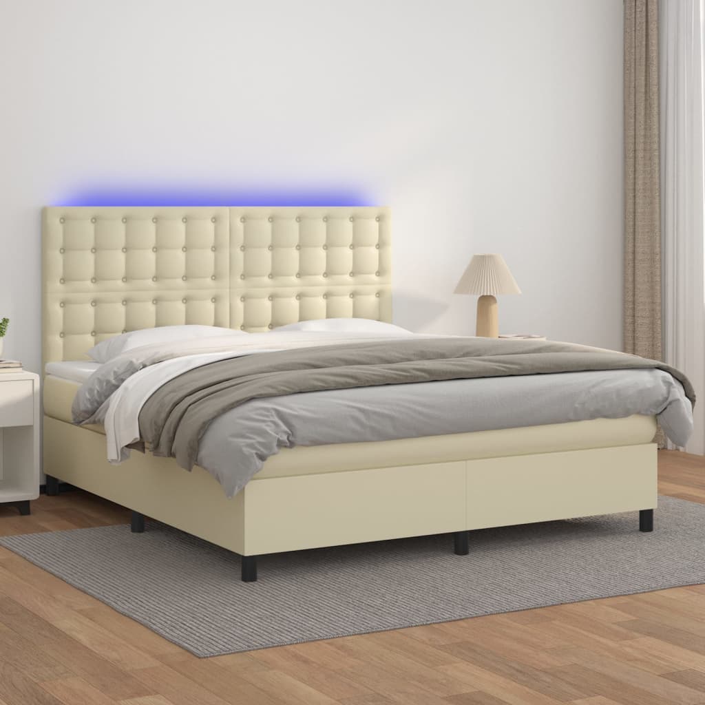 Giroletto a Molle con Materasso e LED Crema 180x200 cm | homemem39