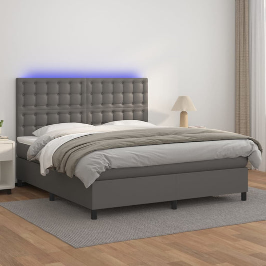 Giroletto Molle con Materasso e LED Grigio 180x200cm Similpelle - homemem39