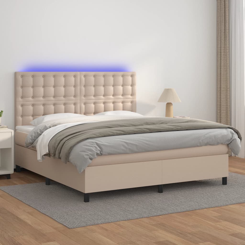 Giroletto Molle Materasso e LED Cappuccino Similpelle