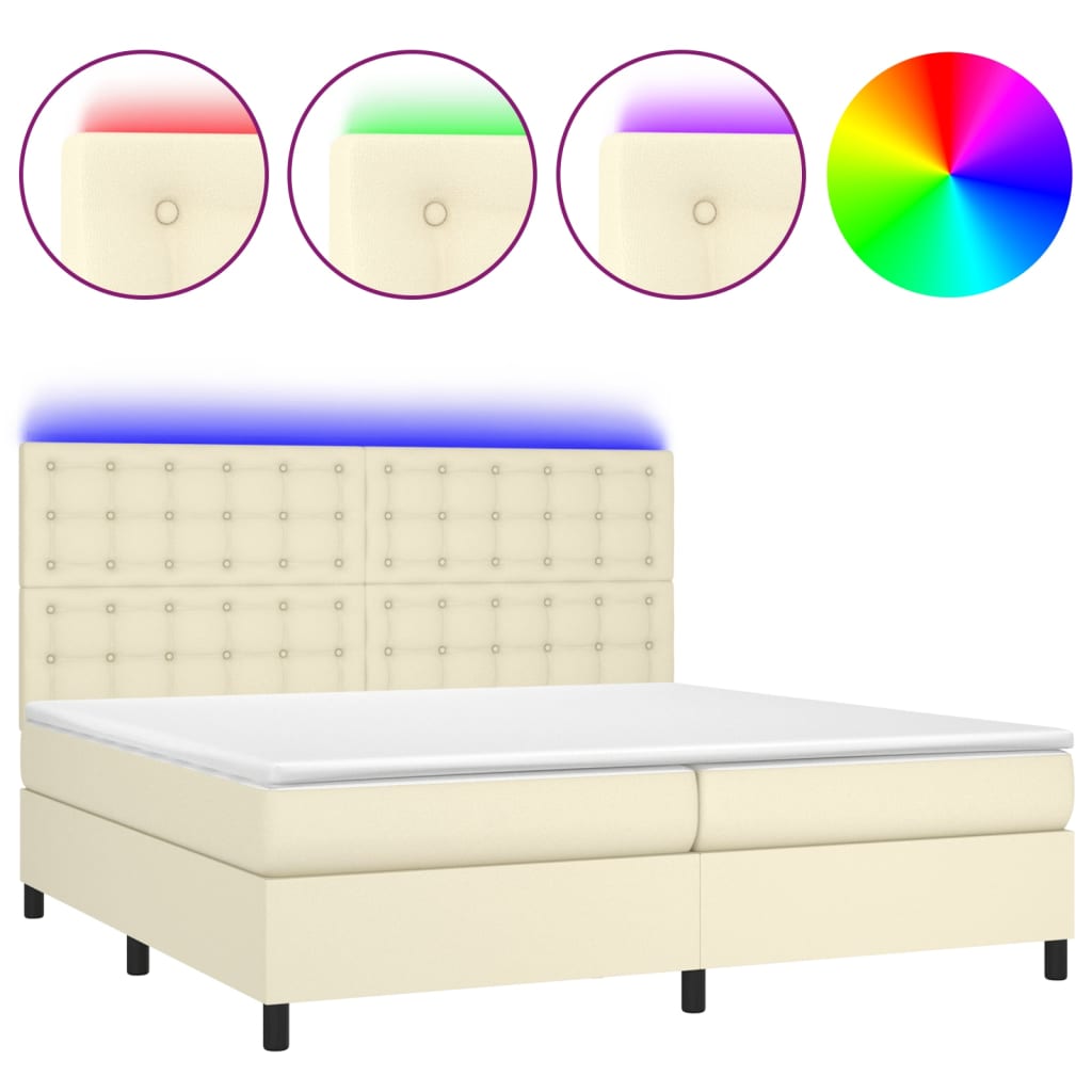 Giroletto a Molle con Materasso e LED Crema 200x200 cm | homemem39