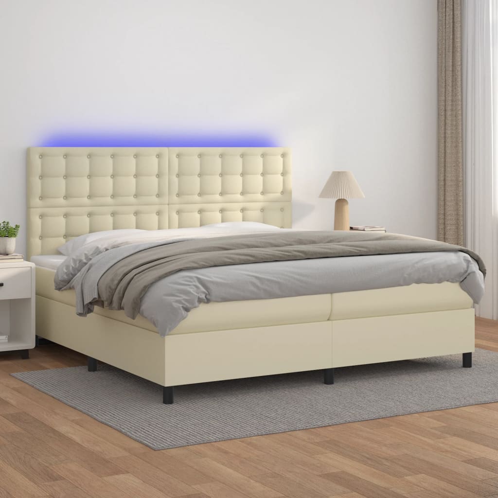 Giroletto a Molle con Materasso e LED Crema 200x200 cm | homemem39