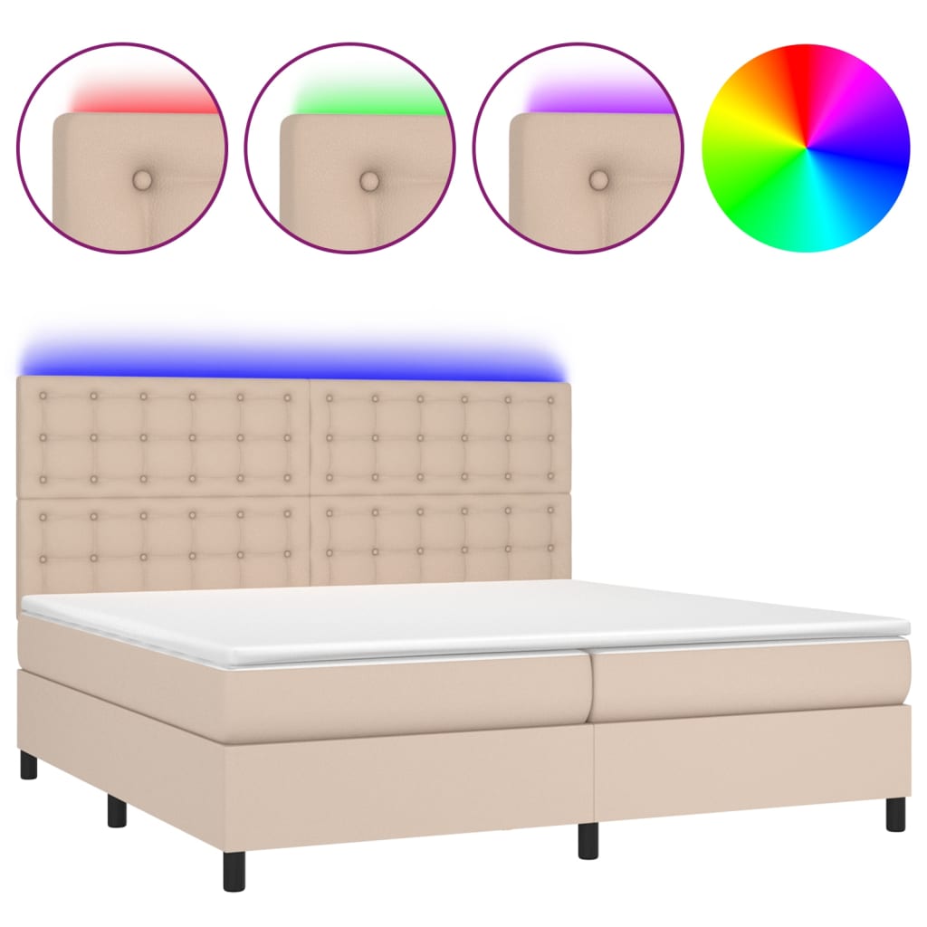 Giroletto Molle Materasso e LED Cappuccino 200x200cm Similpelle | homemem39