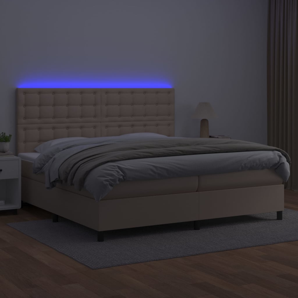 Giroletto Molle Materasso e LED Cappuccino 200x200cm Similpelle