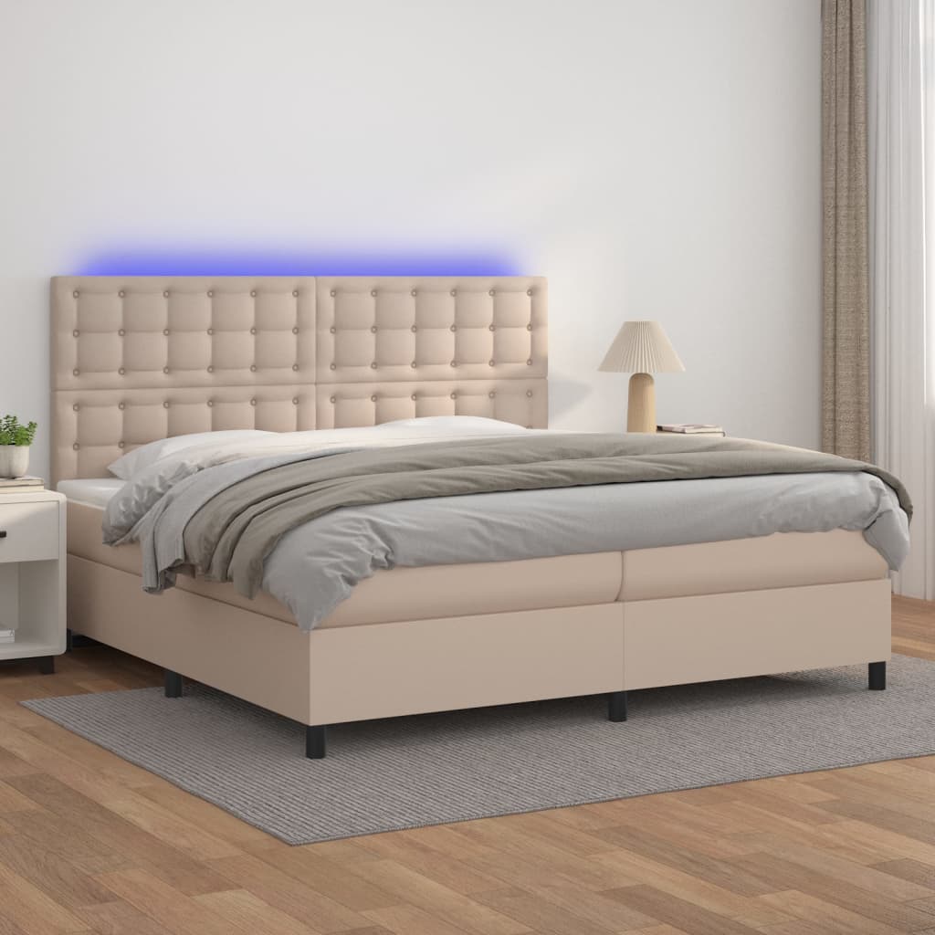 Giroletto Molle Materasso e LED Cappuccino 200x200cm Similpelle | homemem39