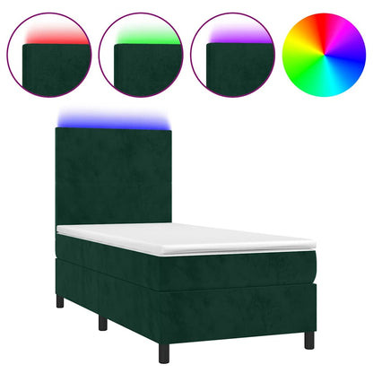 Letto a Molle con Materasso e LED Verde Scuro 80x200cm Velluto | homemem39