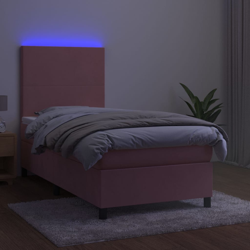 Letto a Molle con Materasso e LED Rosa 80x200 cm in Velluto