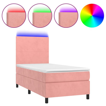 Letto a Molle con Materasso e LED Rosa 90x200 cm in Velluto