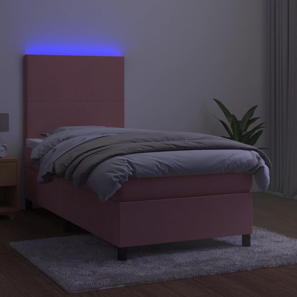 Letto a Molle con Materasso e LED Rosa 90x200 cm in Velluto