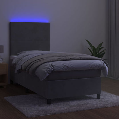 Letto a Molle Materasso e LED Grigio Chiaro 100x200 cm Velluto - homemem39