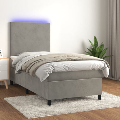 Letto a Molle Materasso e LED Grigio Chiaro 100x200 cm Velluto - homemem39