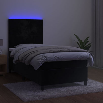 Letto a Molle con Materasso e LED Nero 100x200 cm in Velluto - homemem39