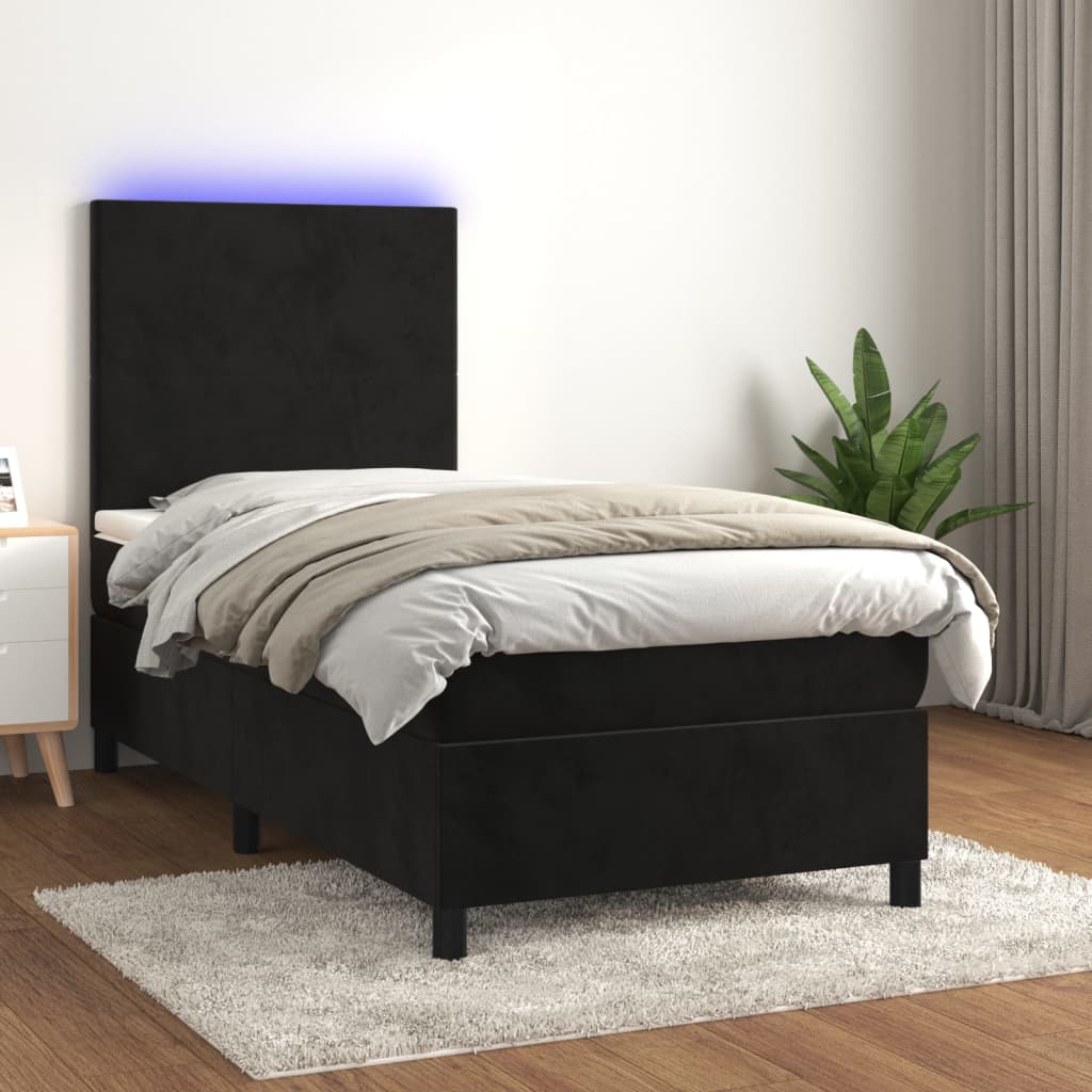 Letto a Molle con Materasso e LED Nero 100x200 cm in Velluto - homemem39