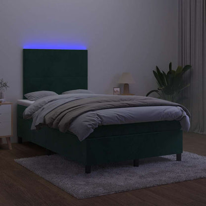 Letto a Molle con Materasso e LED Verde Scuro 120x200cm Velluto