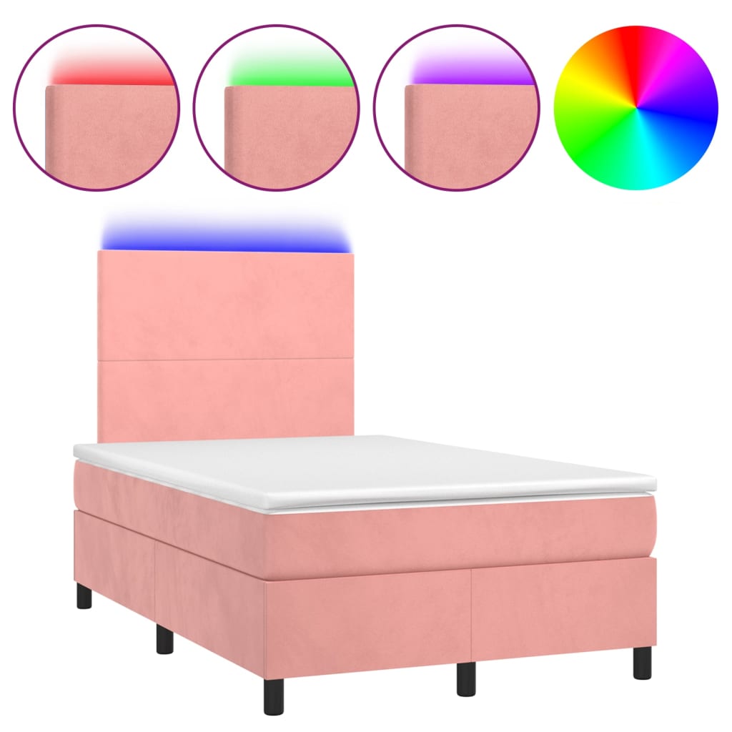 Letto a Molle con Materasso e LED Rosa 120x200 cm in Velluto - homemem39