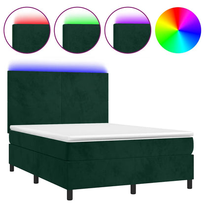 Letto a Molle con Materasso e LED Verde Scuro 140x190cm Velluto | homemem39