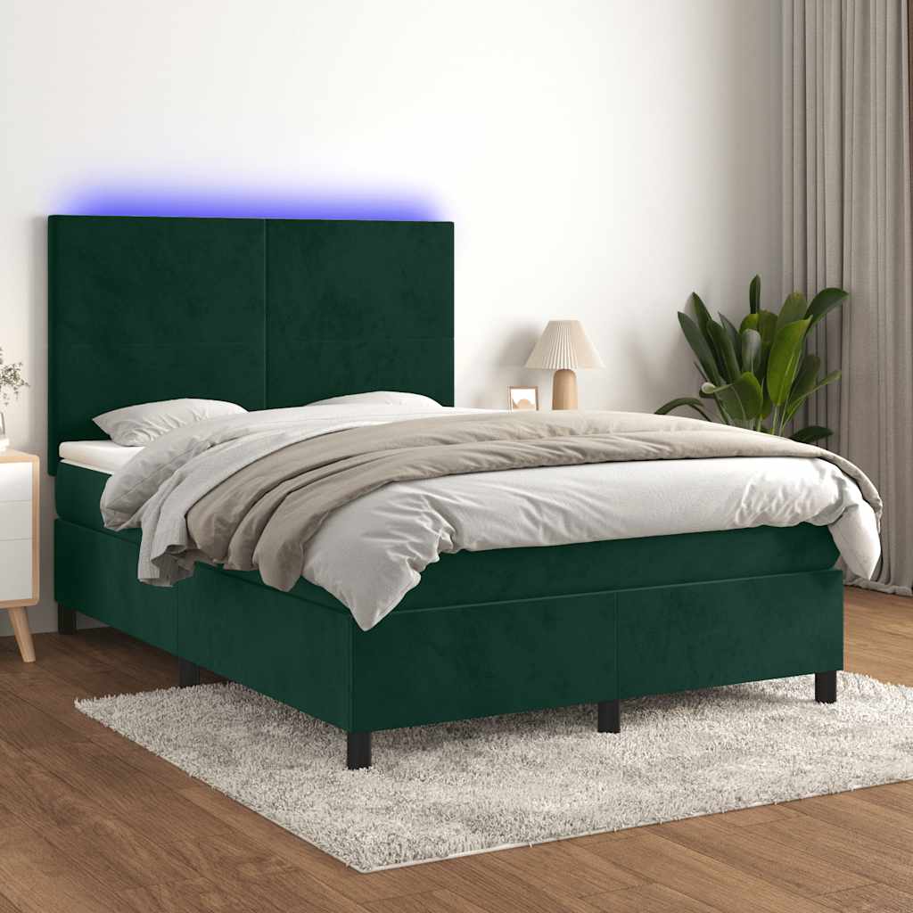 Letto a Molle con Materasso e LED Verde Scuro 140x190cm Velluto | homemem39