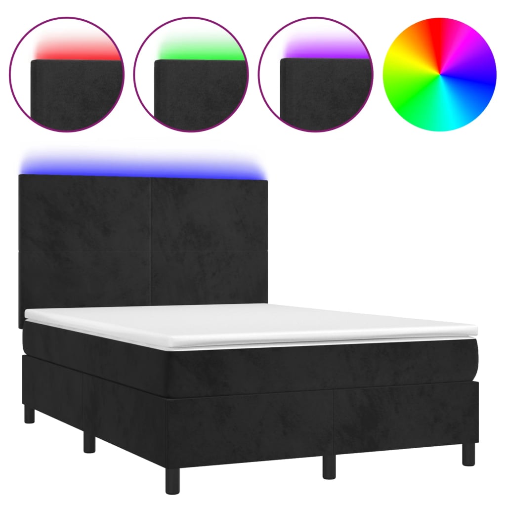 Letto a Molle con Materasso e LED Nero 140x200 cm in Velluto - homemem39