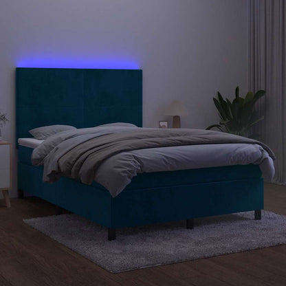 Letto a Molle con Materasso e LED Blu Scuro 140x200 cm