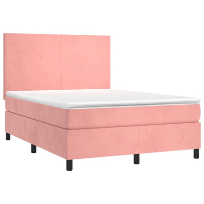 Letto a Molle con Materasso e LED Rosa 140x200 cm in Velluto - homemem39