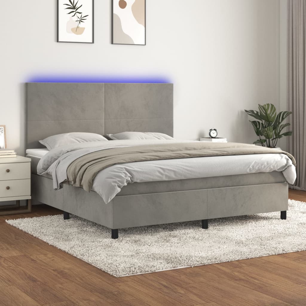 Letto a Molle Materasso e LED Grigio Chiaro 160x200 cm Velluto - homemem39