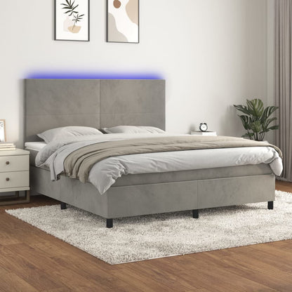 Letto a Molle Materasso e LED Grigio Chiaro 160x200 cm Velluto - homemem39