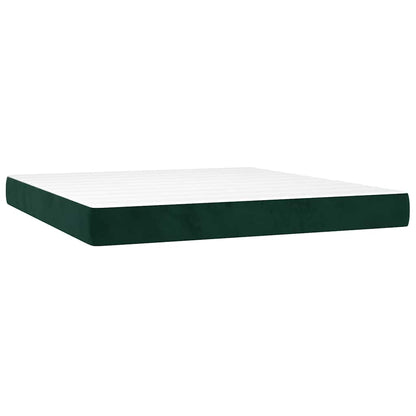 Letto a Molle con Materasso e LED Verde Scuro 160x200cm Velluto