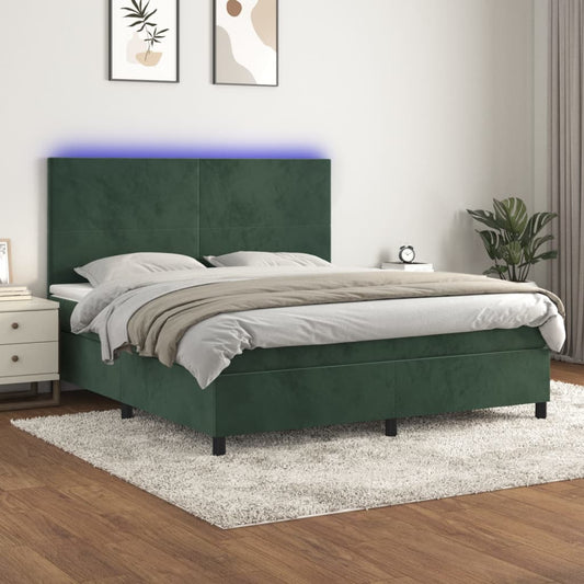 Letto a Molle con Materasso e LED Verde Scuro 160x200cm Velluto - homemem39
