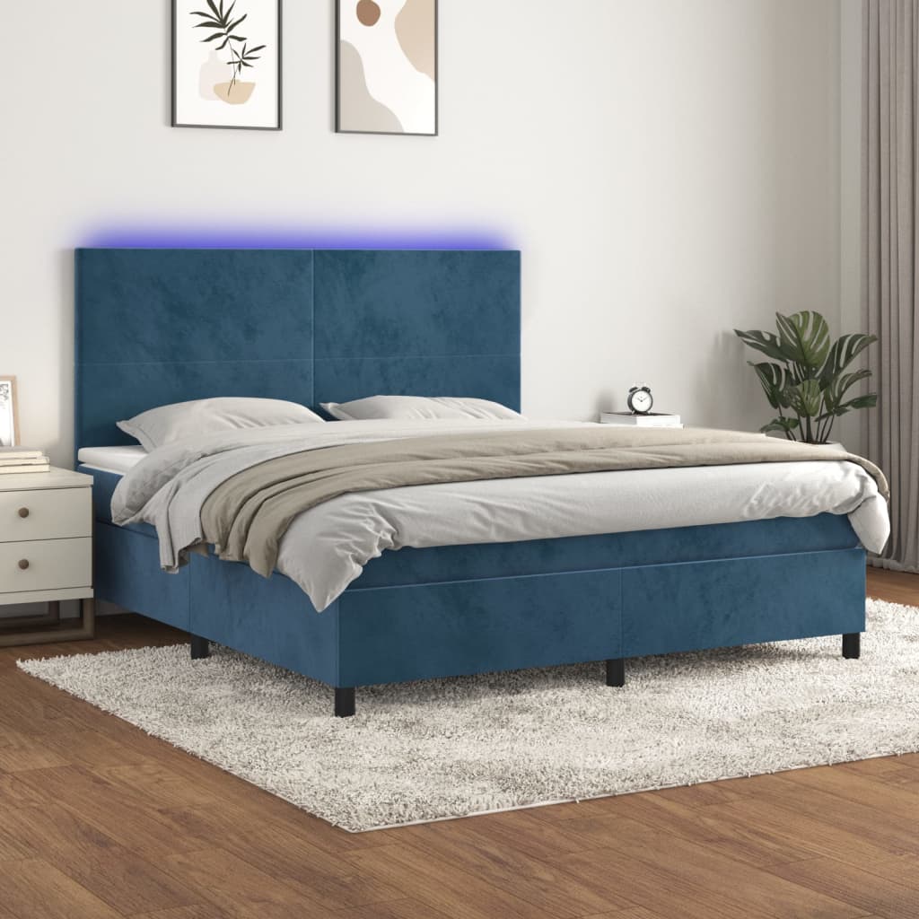 Letto a Molle con Materasso e LED Blu Scuro 160x200 cm - homemem39
