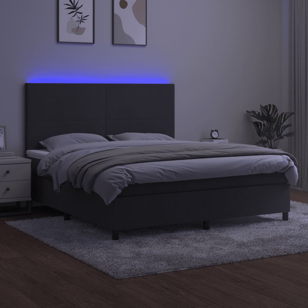 Letto a Molle con Materasso e LED Grigio Scuro 180x200 cm