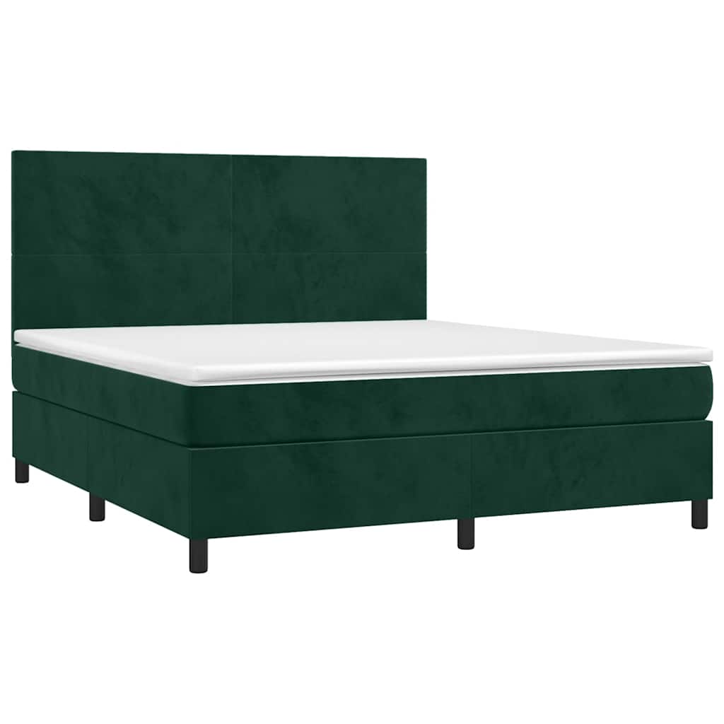 Letto a Molle con Materasso e LED Verde Scuro 180x200cm Velluto