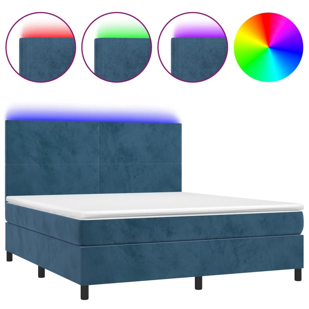 Letto a Molle con Materasso e LED Blu Scuro 180x200 cm - homemem39