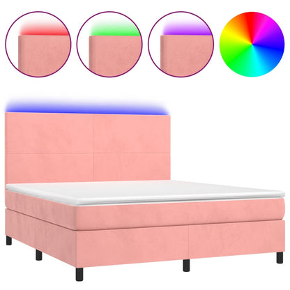 Letto a Molle con Materasso e LED Rosa 180x200 cm in Velluto | homemem39