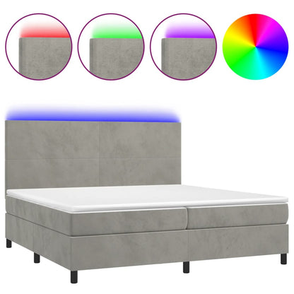 Letto a Molle Materasso e LED Grigio Chiaro 200x200 cm Velluto - homemem39