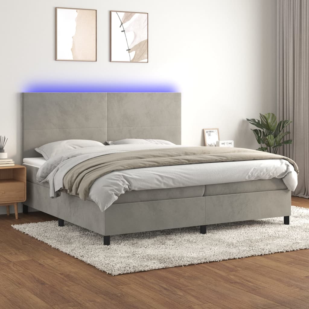 Letto a Molle Materasso e LED Grigio Chiaro 200x200 cm Velluto - homemem39