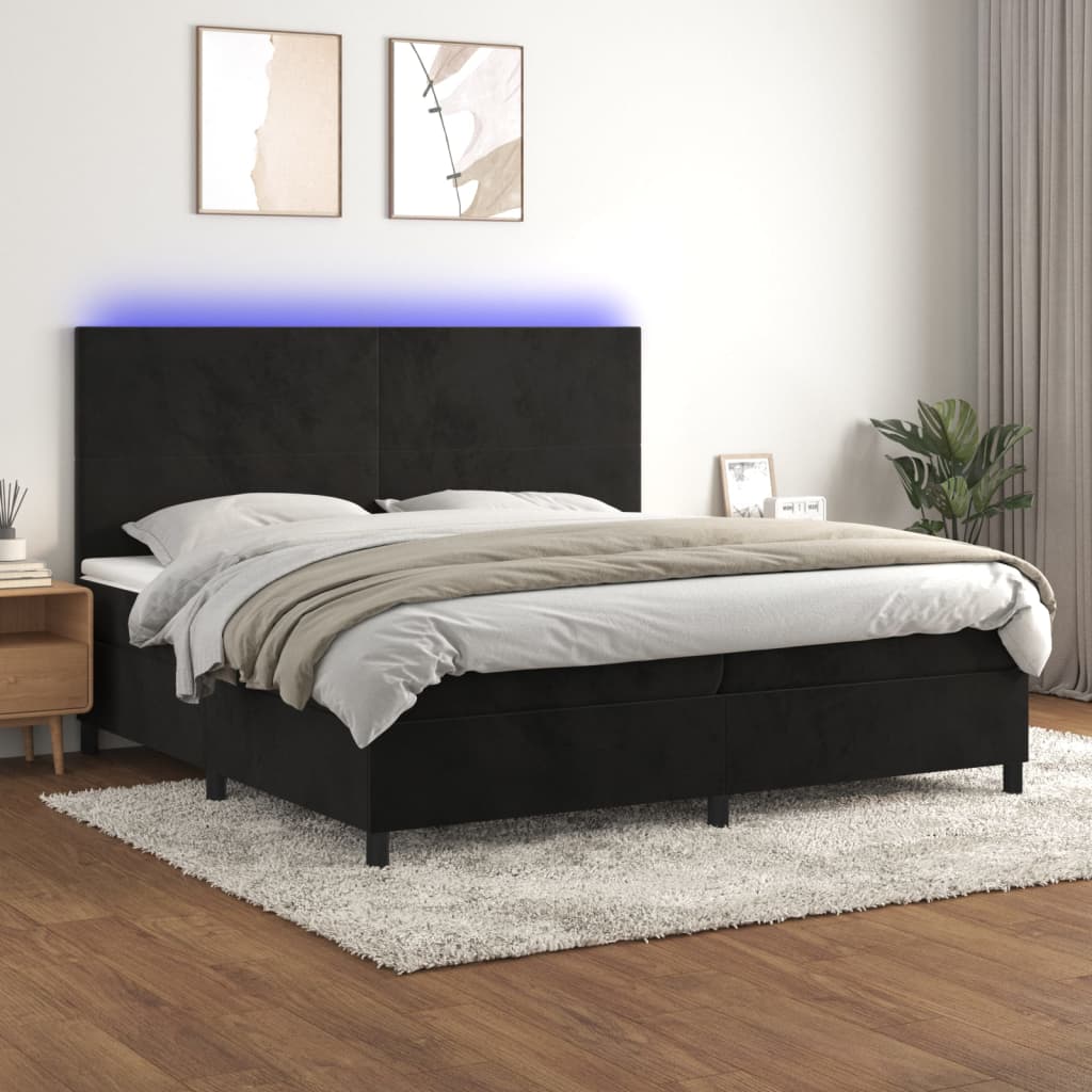Letto a Molle con Materasso e LED Nero 200x200 cm in Velluto | homemem39