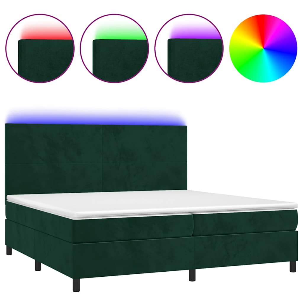 Letto a Molle con Materasso e LED Verde Scuro 200x200cm Velluto | homemem39