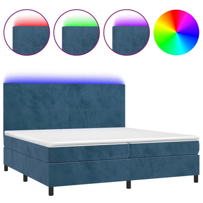 Letto a Molle con Materasso e LED Blu Scuro 200x200 cm - homemem39