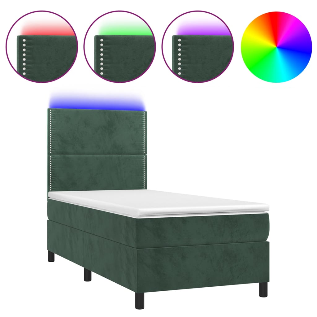 Letto a Molle con Materasso e LED Verde Scuro 80x200cm Velluto - homemem39