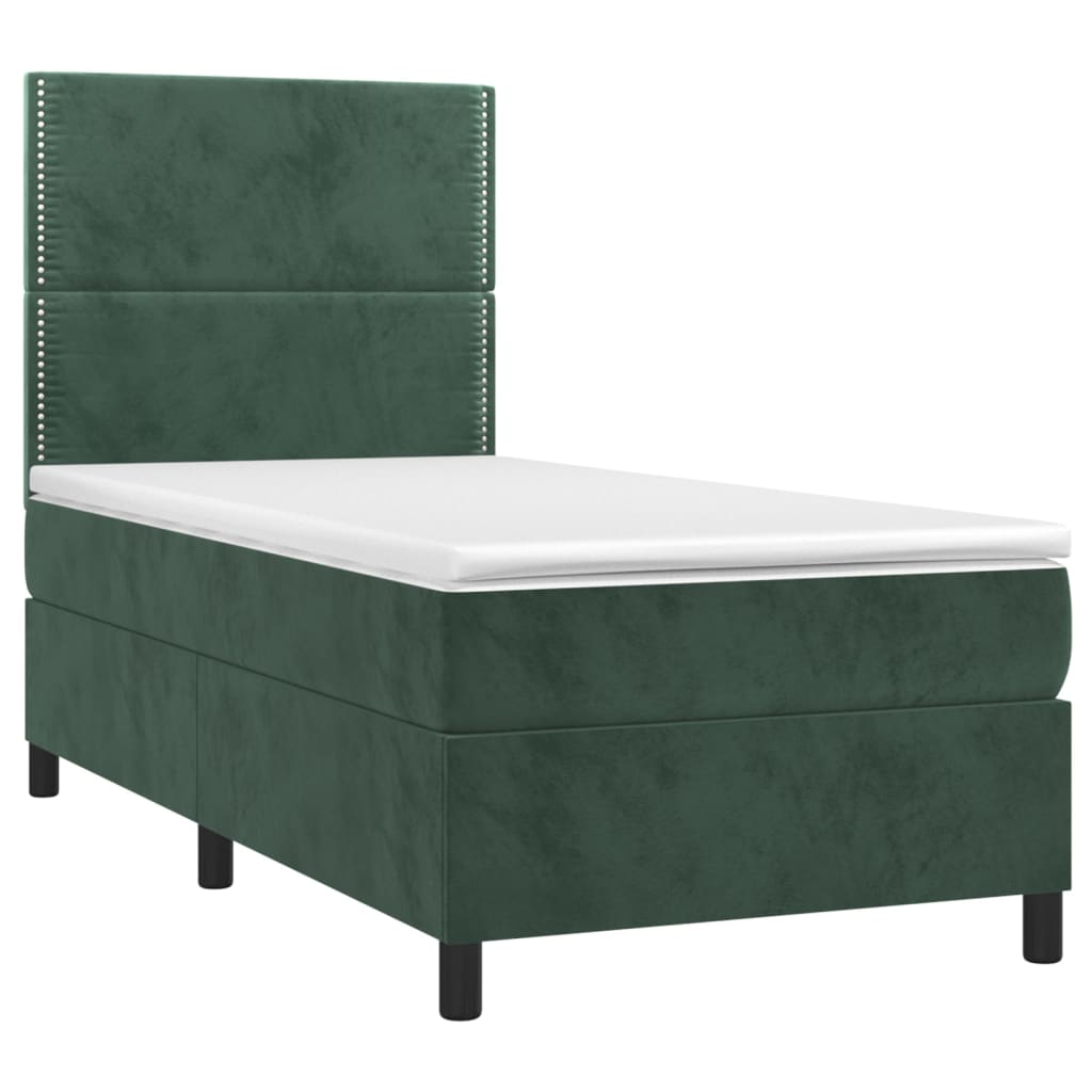 Letto a Molle con Materasso e LED Verde Scuro 80x200cm Velluto - homemem39