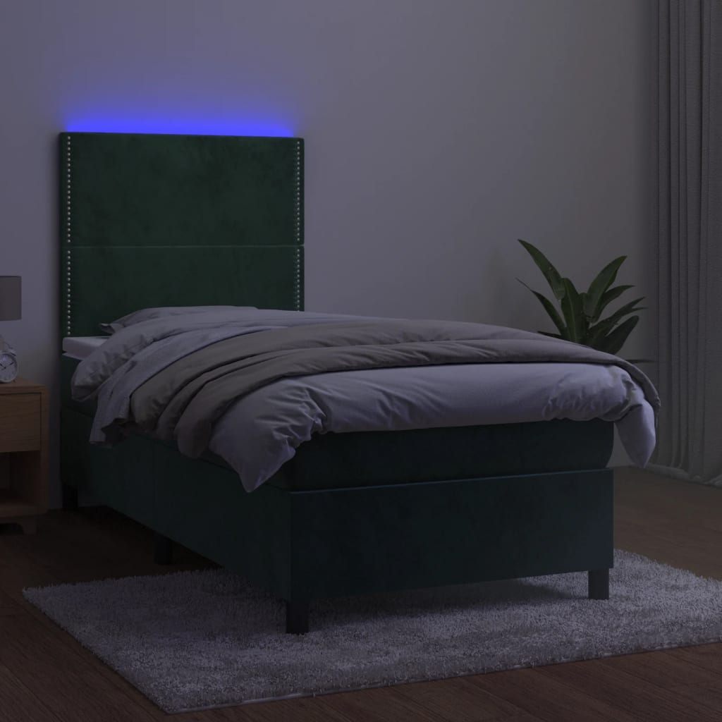 Letto a Molle con Materasso e LED Verde Scuro 80x200cm Velluto - homemem39