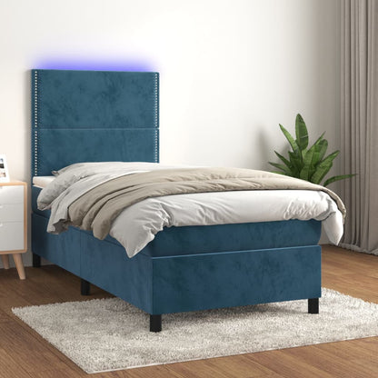 Letto a Molle con Materasso e LED Blu Scuro 80x200cm in Velluto | homemem39
