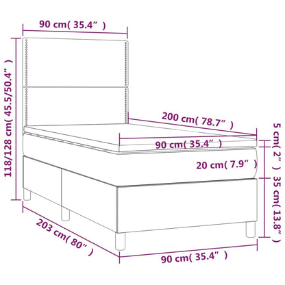 Letto a Molle con Materasso e LED Grigio Scuro 90x200cm Velluto