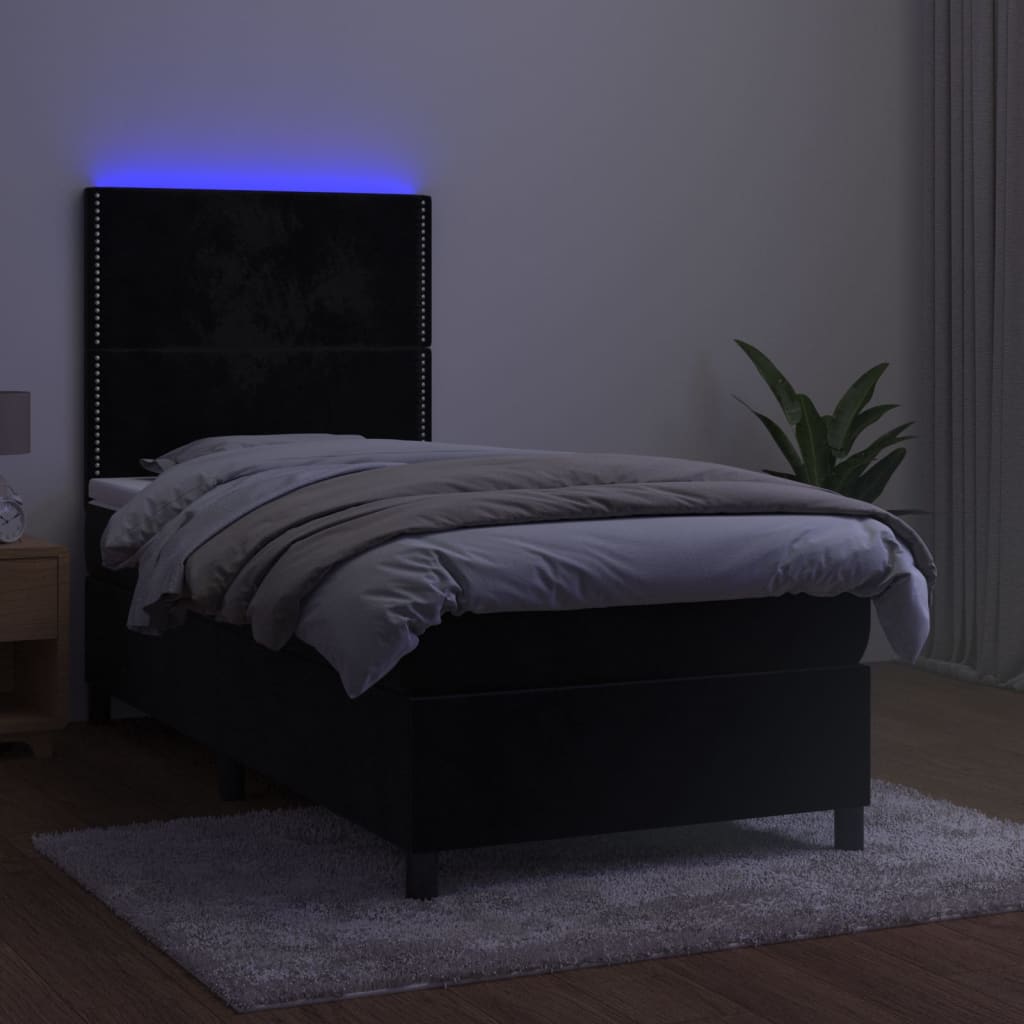 Letto a Molle con Materasso e LED Nero 90x200 cm in Velluto - homemem39