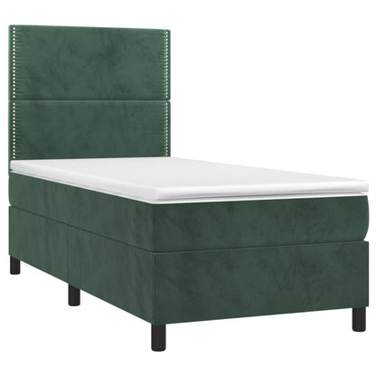 Letto a Molle con Materasso e LED Verde Scuro 90x200cm Velluto