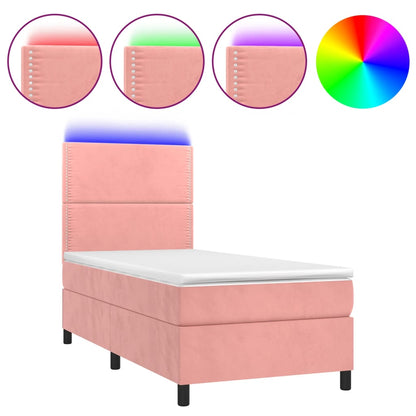 Letto a Molle con Materasso e LED Rosa 90x200 cm in Velluto